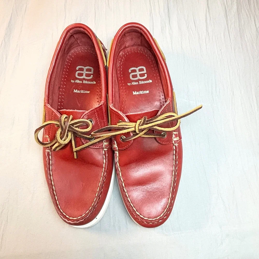 Allen Edmonds Maritime  Boat deck Shoes men's 9d red leather Nautical